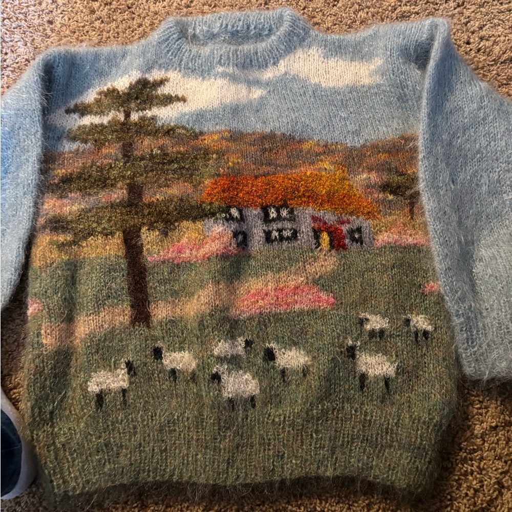 Scenic Landscape Sweater with Sheep Design